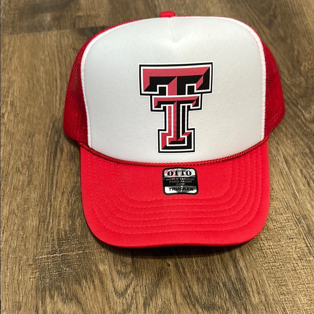 Otto,Red and White Trucker Hat with Texas Tech Logo